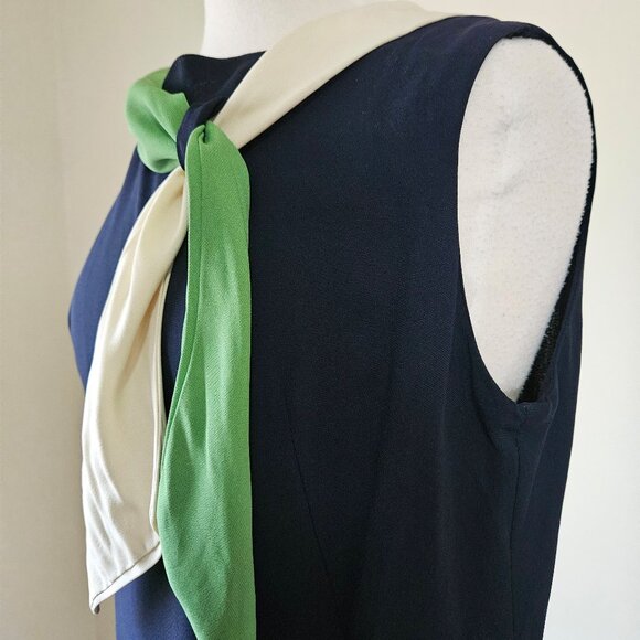 Vintage 60's Mod Navy Blue Green White Scarf Color Block Sheath Dress Size M/L - Picture 4 of 9